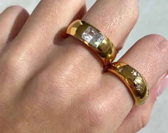 Gold Band Ring gold band wide band ring gold chunky ring thick gold ring statement ring crystal ring stone ring minimalist ring minimal big