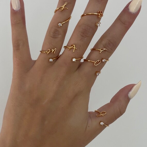 Tiny Letter Rings Personalized Initial Rings Adjustable Letter
