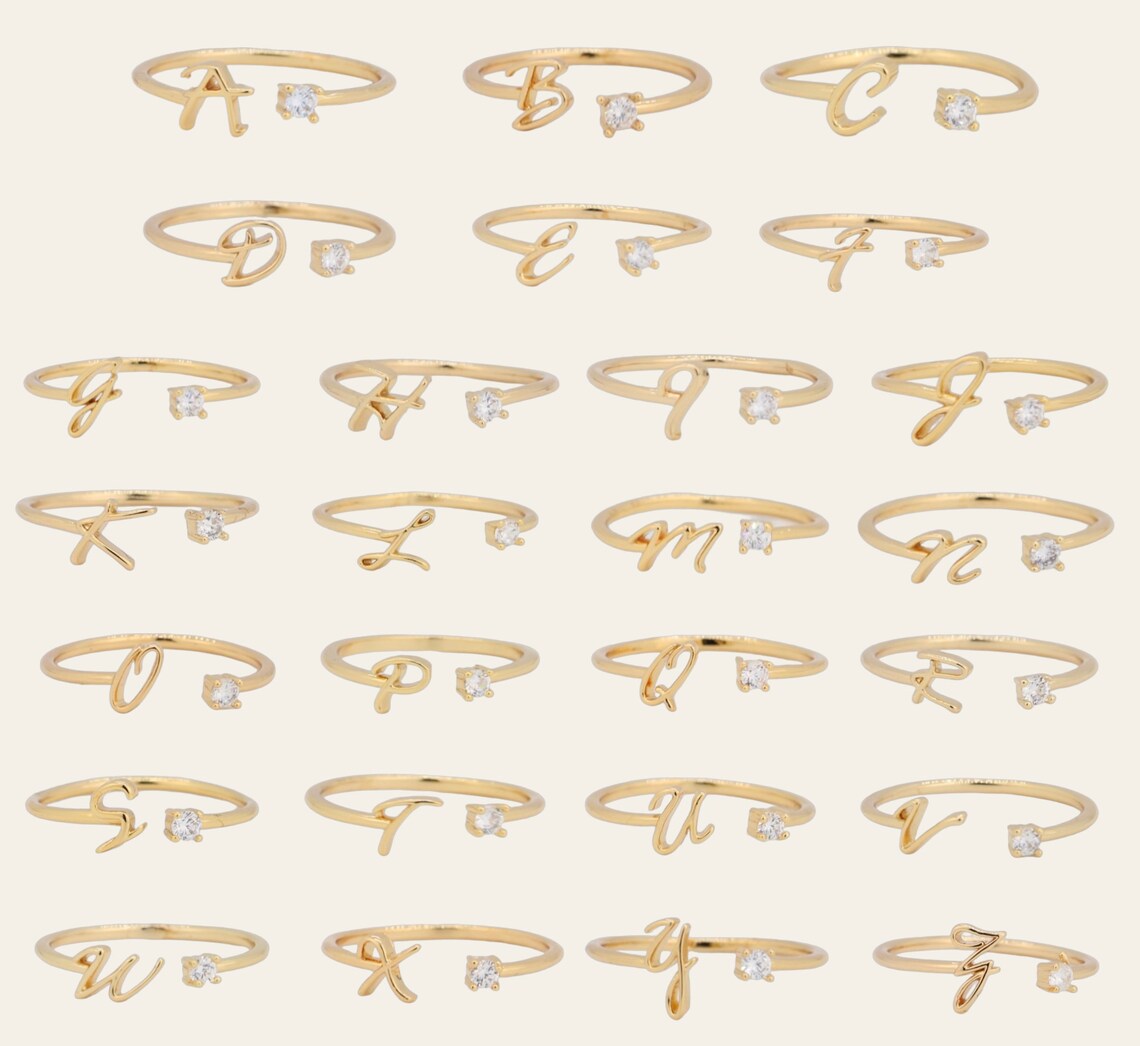 Tiny Letter Rings, Personalized Initial Rings, Adjustable Letter ...