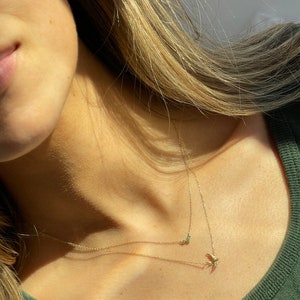 Solid Gold Emerald Necklace, 14k Emerald Necklace, Minimal Dainty ...