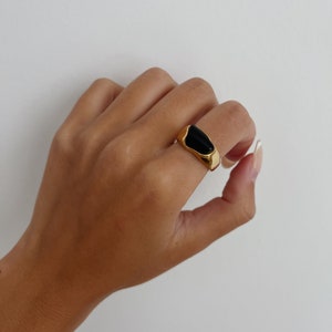 Gemstone Ring, statement ring irregular chunky gemstone ring, amber ring, 18k gold filled ring, natural gemstone ring, thick gold band agate Black