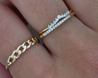 Real Diamond stack ring 14k gold solid genuine diamond band thin dainty 14k gold minimal wedding band stack half eternity ring