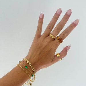 Gemstone Ring, statement ring irregular chunky gemstone ring, amber ring, 18k gold filled ring, natural gemstone ring, thick gold band agate image 3