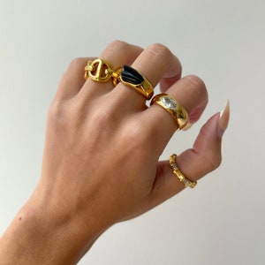 Gemstone Ring, statement ring irregular chunky gemstone ring, amber ring, 18k gold filled ring, natural gemstone ring, thick gold band agate image 4