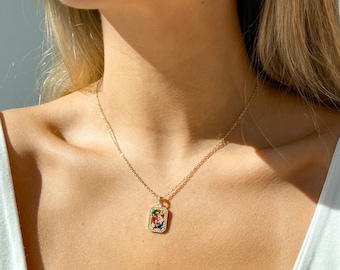 Irregular Gemstone Necklace, colorful stone necklace, minimalist square pendant, square gold pendant, pendant necklace layering, gemstone