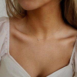 14k Solid Gold Topas Halskette, weiße Topas Halskette, Baguette Smaragdschliff Halskette, Minimalistische Halskette 14k Gold, natürliche Edelstein-Halskette