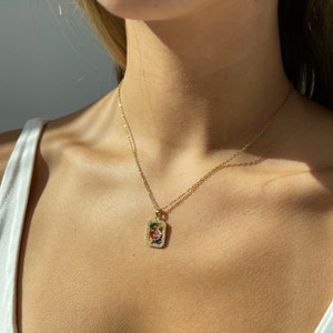 Irregular Gemstone Necklace, colorful stone necklace, minimalist square pendant, square gold pendant, pendant necklace layering, gemstone image 3