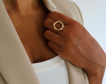 Unregelmäßiger Goldring offener Kreis Ring Gold Strukturring asymmetrische Ringe Statementring Vintage Statementring