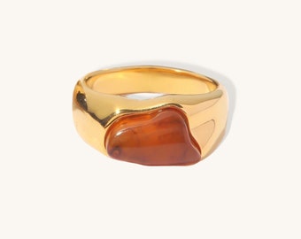 Gemstone Ring, chunky gold rings, statement ring irregular chunky gemstone ring, thick agate ring, gold filled ring, chunky gold band agate