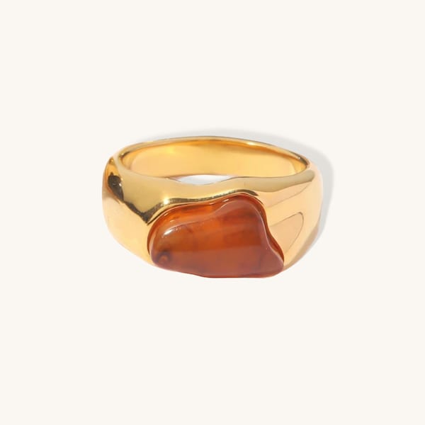 Gemstone Ring, statement ring irregular chunky gemstone ring, amber ring, 18k gold filled ring, natural gemstone ring, thick gold band agate