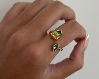 Multicolor gemstone ring, Irregular gemstone ring, colorful gemstone ring, adjustable gemstone ring, colorful stone ring, cluster stone ring