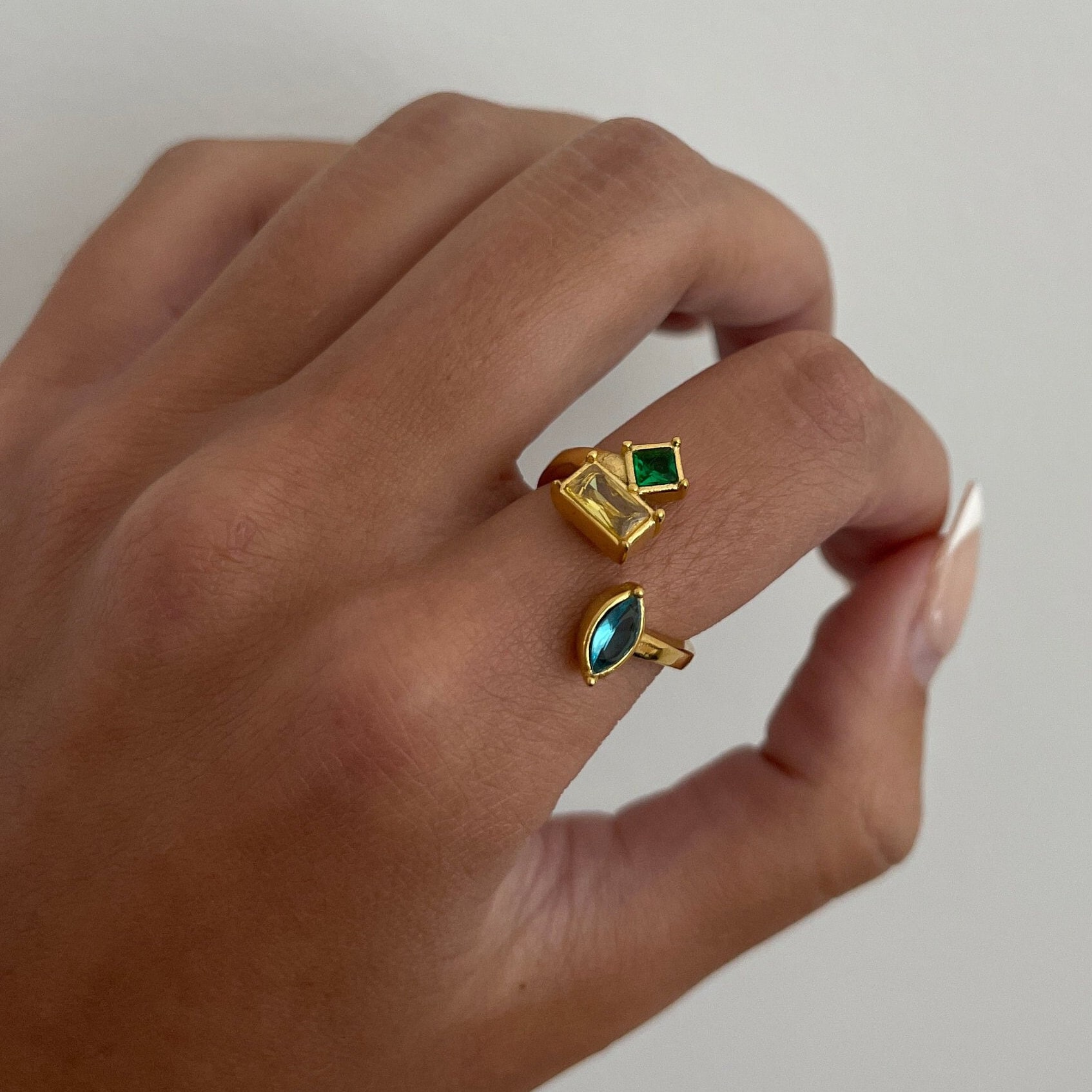 Multicolor Gemstone Ring, Irregular Gemstone Ring, Colorful