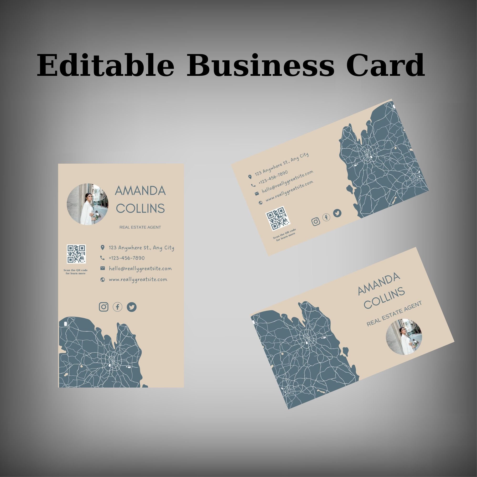 Real Estate Business Card Template, Realtor Business Card, Canva ...