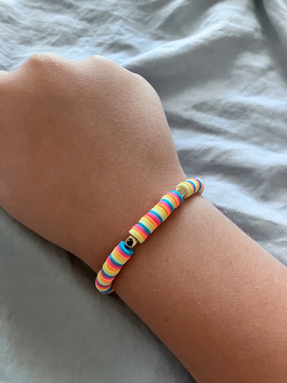 Pink and Blue clay bead bracelet!