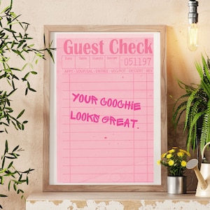Guest Check Print Trendy Wall Art Esthetician Rooms Decor, Poster Retro Wall Art Pink Bar Cart Art Trendy,