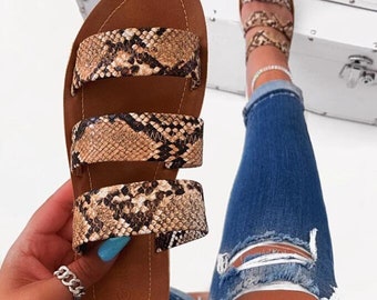 snakeskin slip on sandals