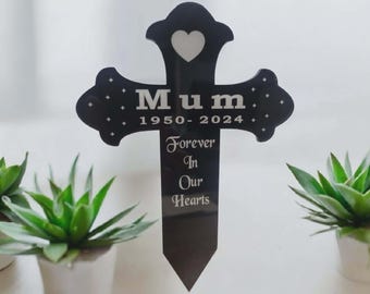 Memorial Grave Marker Personalised Cross 4 mm Black Acrylic / Remembrance Cross