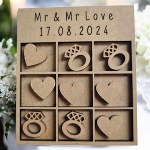Wedding Games mini favour Noughts & Crosses, Ring toss, Jig saw, flick ball, mdf Deluxe Rings  Hearts
