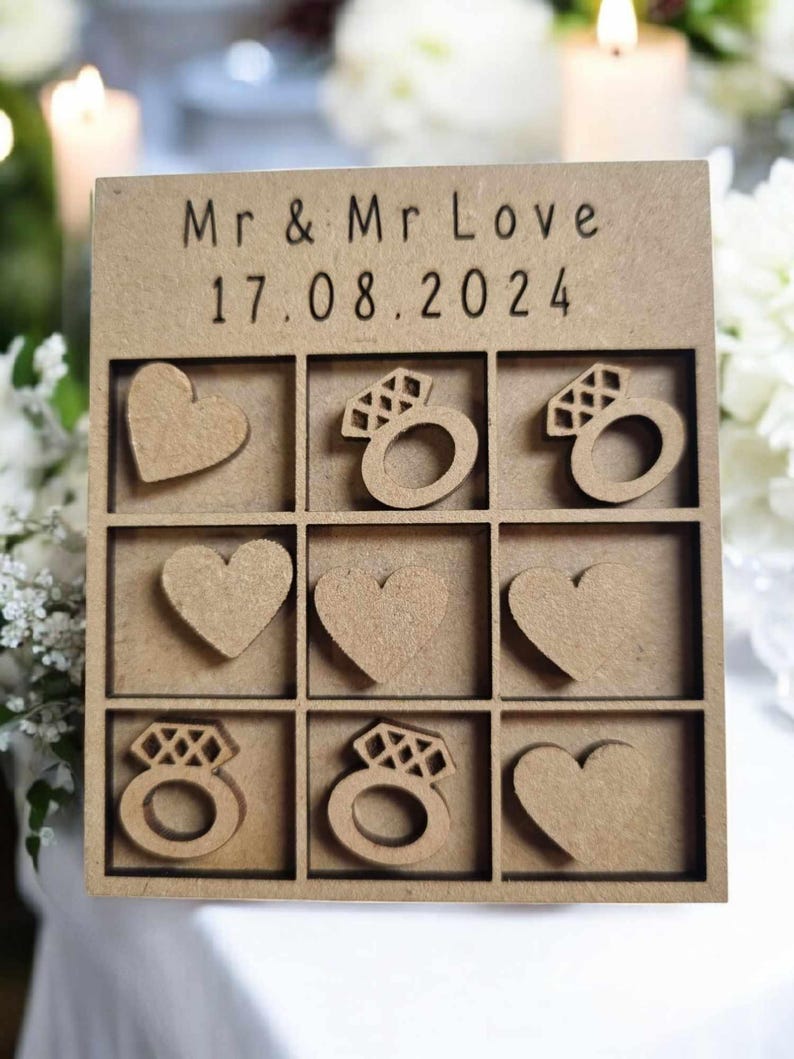 Wedding Games mini favour Noughts & Crosses, Ring toss, Jig saw, flick ball, mdf Deluxe Rings  Hearts