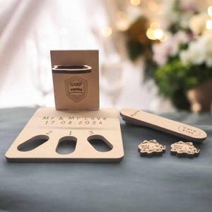 Wedding Games mini favour Noughts & Crosses, Ring toss, Jig saw, flick ball, mdf Carp Flick Fish