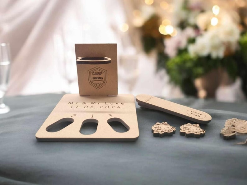 Wedding Games mini favour Noughts & Crosses, Ring toss, Jig saw, flick ball, mdf Carp Flick Fish