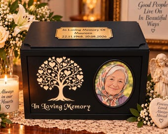 Urn for Ashes – Wood Personalised Memorial Urn box with sliding lid