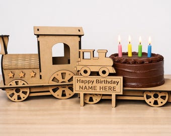 Cake Stand Personalised Train and Trailer MDF Wood – Handmade in the UK