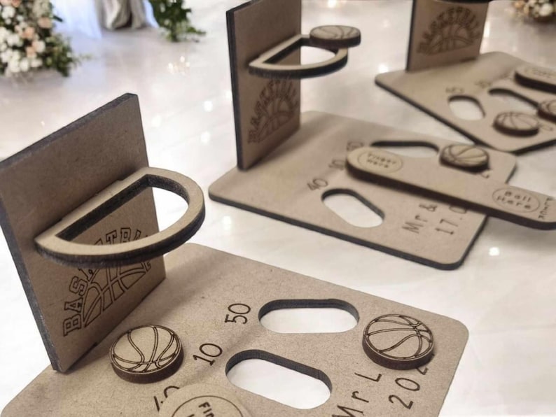 Wedding Games mini favour Noughts & Crosses, Ring toss, Jig saw, flick ball, mdf Basketball