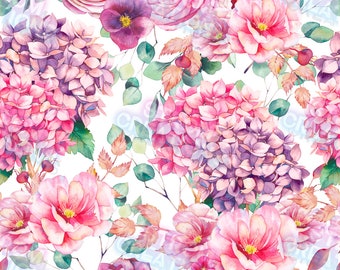 Spring Floral Hydrangea and Peony Seamless Pattern