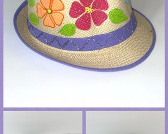 Hat Flowers and Butterflies lilac ribbon.