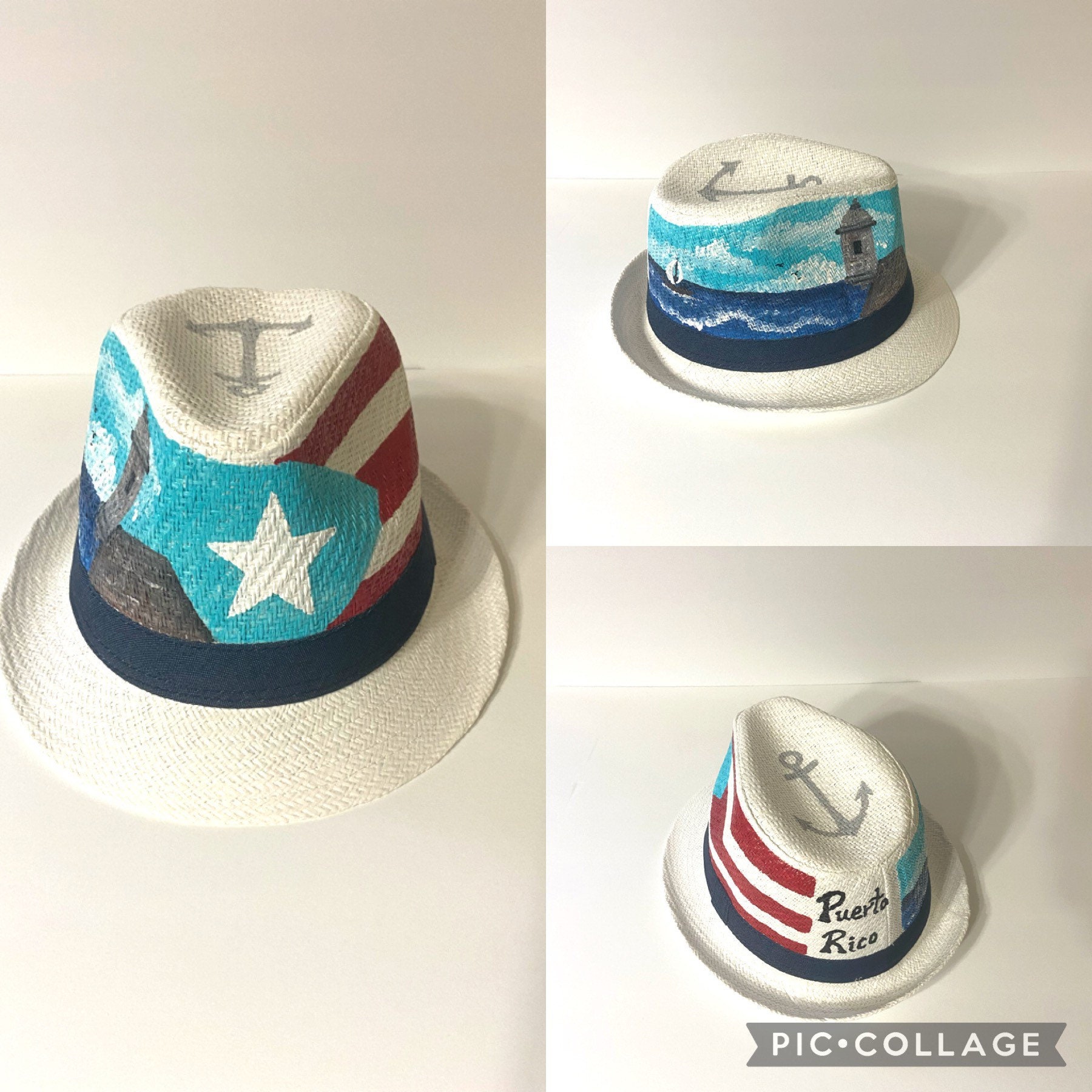 Sombrero pintado Bandera Puerto Rico y la garita de San Juan. Etsy