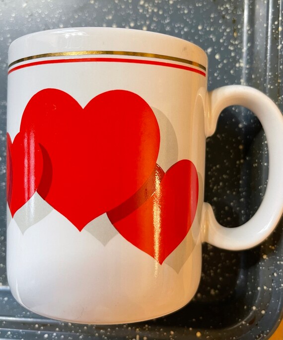 Red Hearts Coffee Mug: Goldtone Rim, 10 Oz Valentine's Gift - Etsy