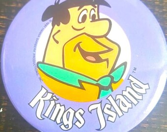 Vintage 1980's Kings Island Amusement Park Pinback Button Hanna Barbera Flintstones