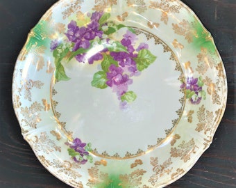 Antique Round Weimar China Serving Dish Violet Flowers, Granny Core, Cottage Core