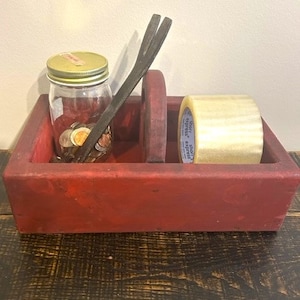 Antique Wood Box Divided Primitive Wood Tote, Wood Tool Box, Rustic Wood, Farmhouse Decor