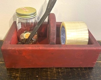 Antique Wood Box Divided Primitive Wood Tote, Wood Tool Box, Rustic Wood, Farmhouse Decor