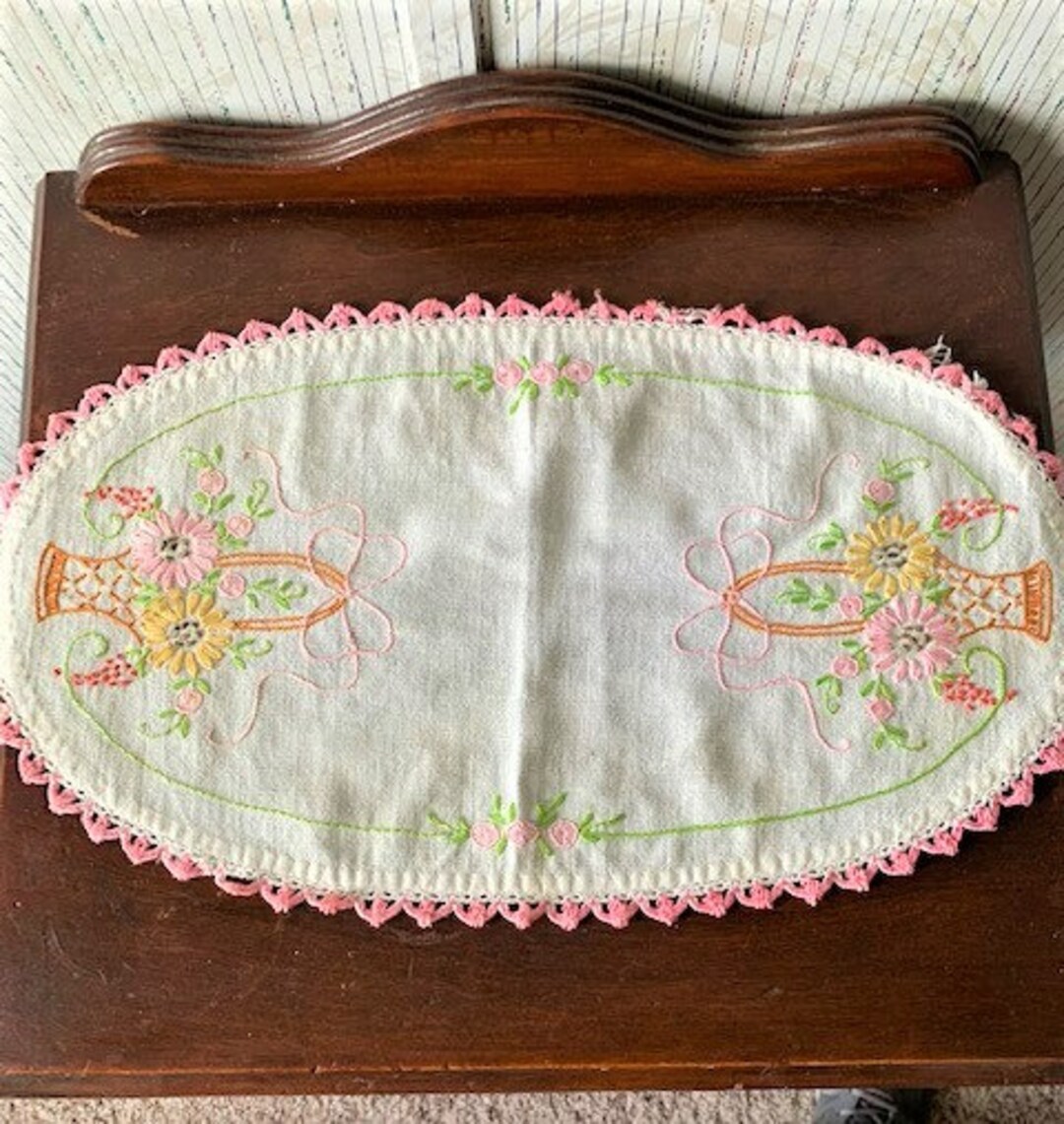 Embroidered Dressing Table Linen, Dresser Runner Linen Etsy