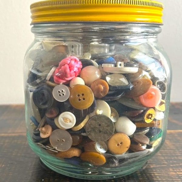 Antique Glass Jar & Yellow Lid General Store Jar Candy Cannister