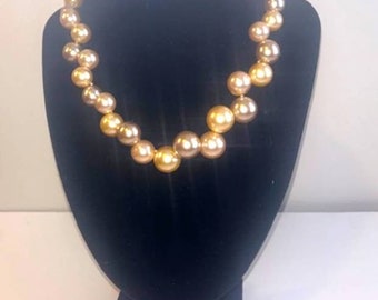 Vintage Anne Klein Necklace, Cream Taupe Large Beads Marked