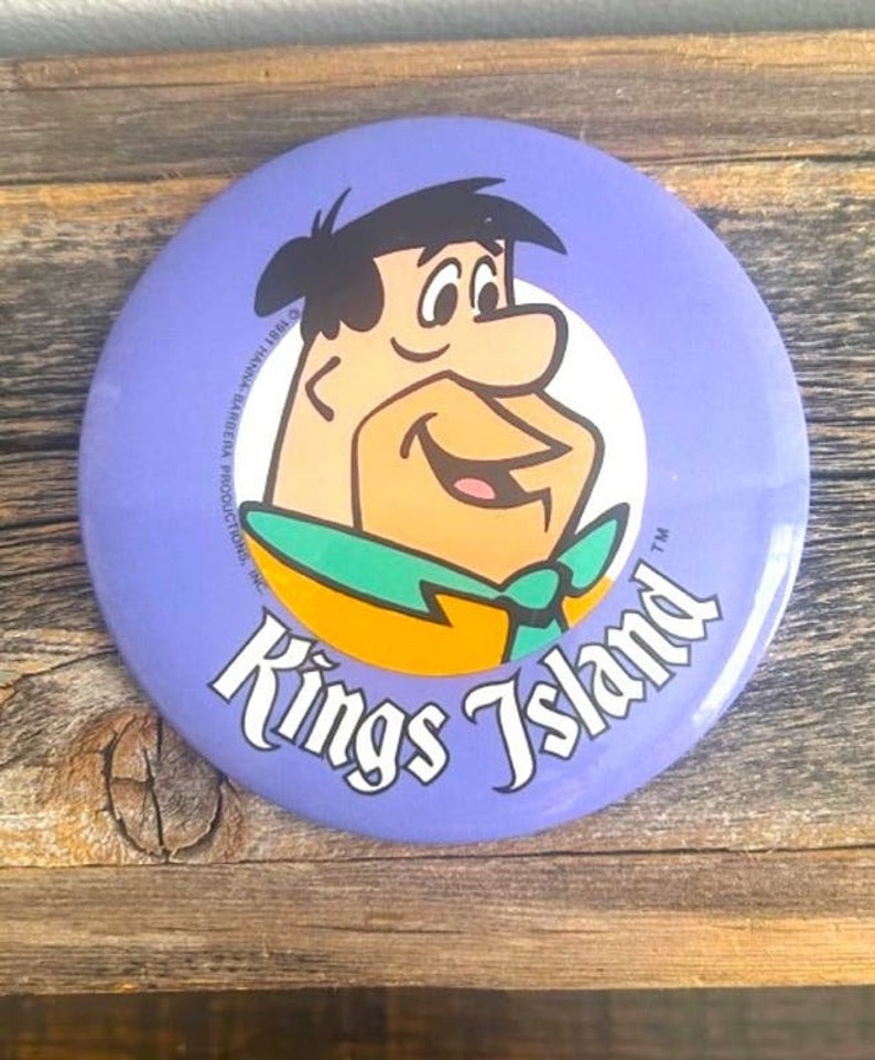 Vintage 1980's Kings Island Amusement Park Pinback Button Hanna Barbera Flintstones image 3