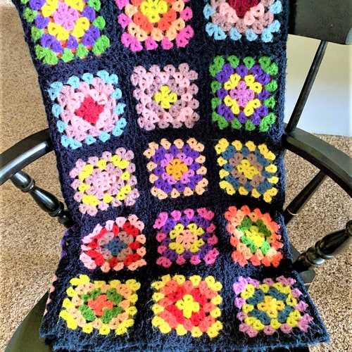 Afghan Granny Square Crochet Blanket Roseanne Throw Etsy