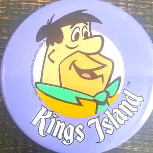 Vintage 1980's Kings Island Amusement Park Pinback Button Hanna Barbera Flintstones image 2