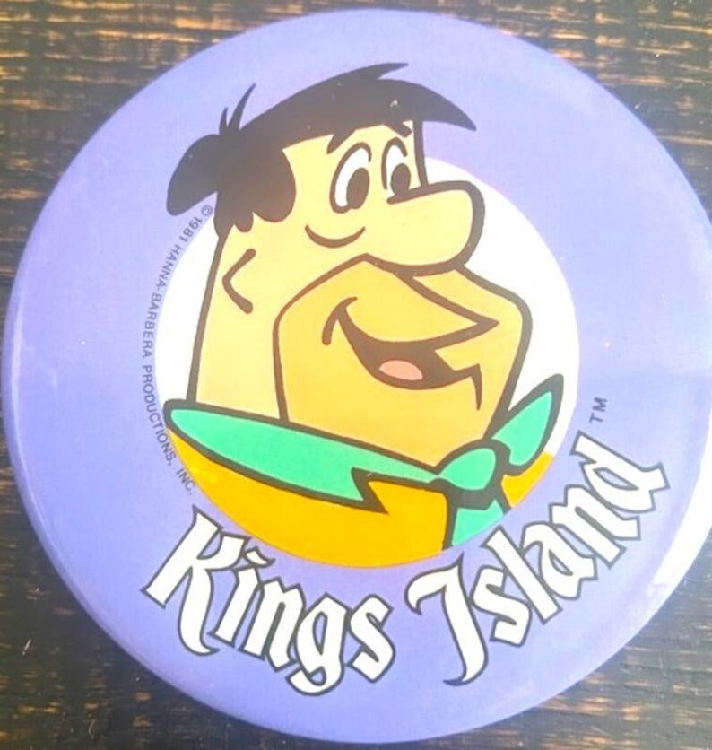 Vintage 1980's Kings Island Amusement Park Pinback Button Hanna Barbera Flintstones image 2