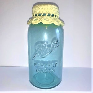 Ball Jar Antique Glass- No 5, Blue Mason V Granny Core Farmhouse Storage.