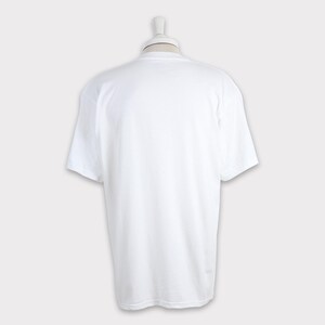 May include: A plain white t-shirt displayed on a mannequin. The short-sleeved shirt is made of a soft, opaque material. The back of the shirt is visible, showing the neckline and the shoulders. The shirt is a solid white color.