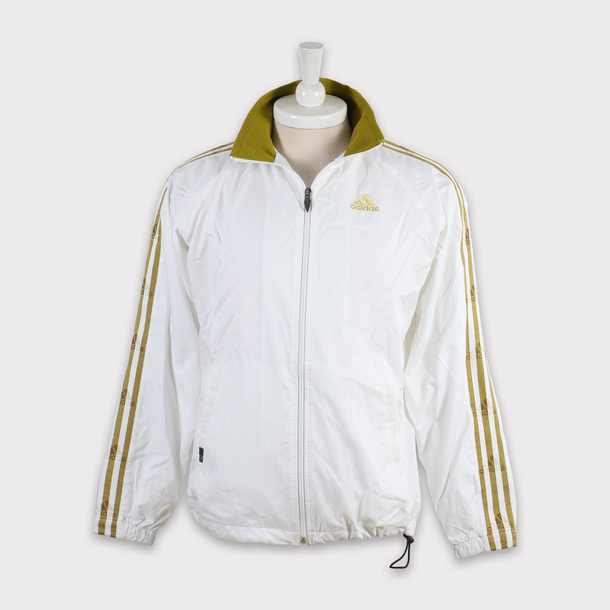 old adidas 90s コットン　トラックジャケット　オフホワイト 90s adidasアディダス トレフォイル ロゴ刺繍 ハイネック トラック