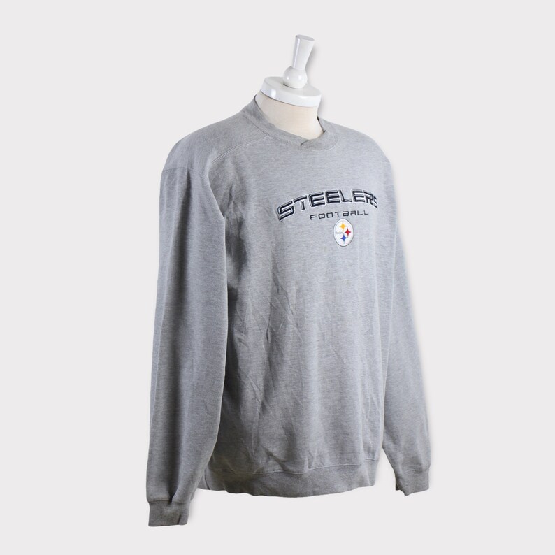 Vintage 90s 00s Grey Lee Steelers NFL Embroidered Waffle Knit Sweatshirt XXL