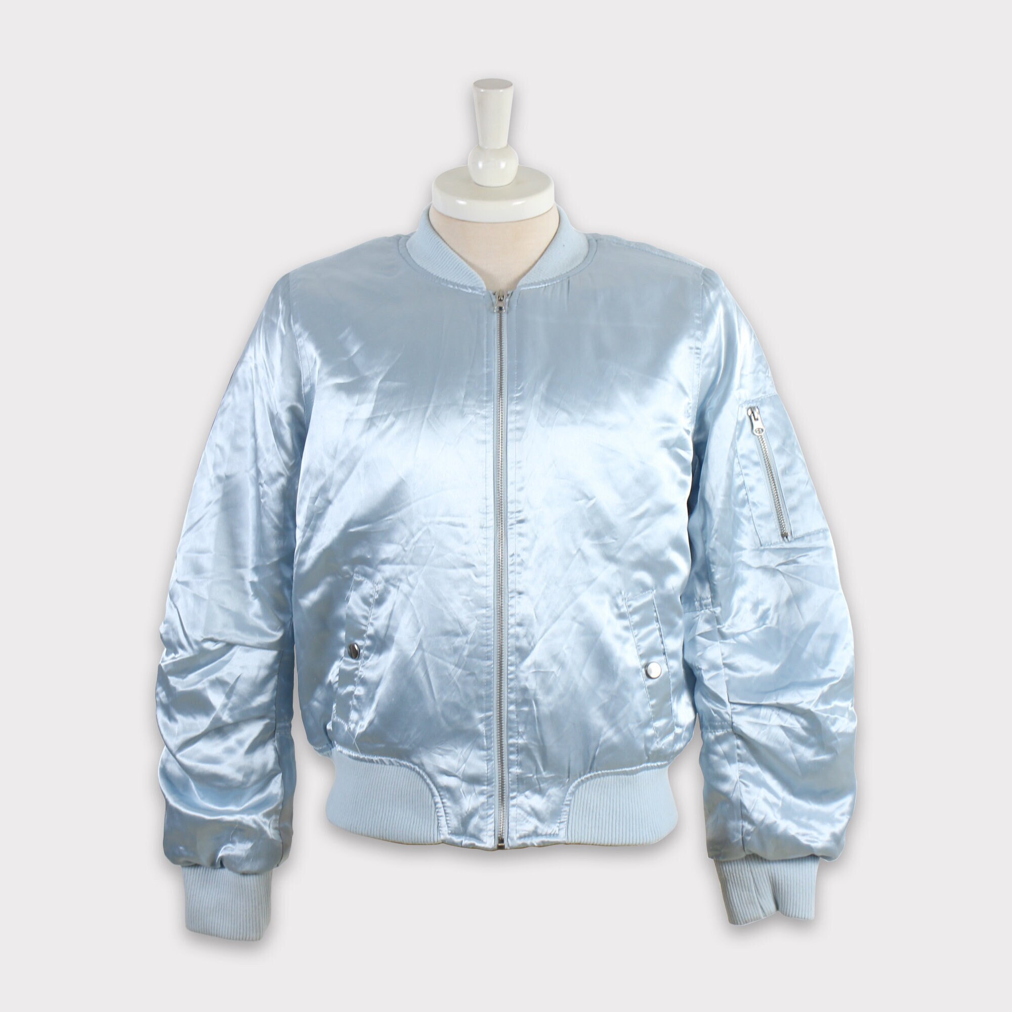 Vintage 00s Satin Women Ladies Unisex Bomber Windbreaker Multicolor Colorblock Track Jacket Outerwear Varsity Light Blue Alice Blue Etsy