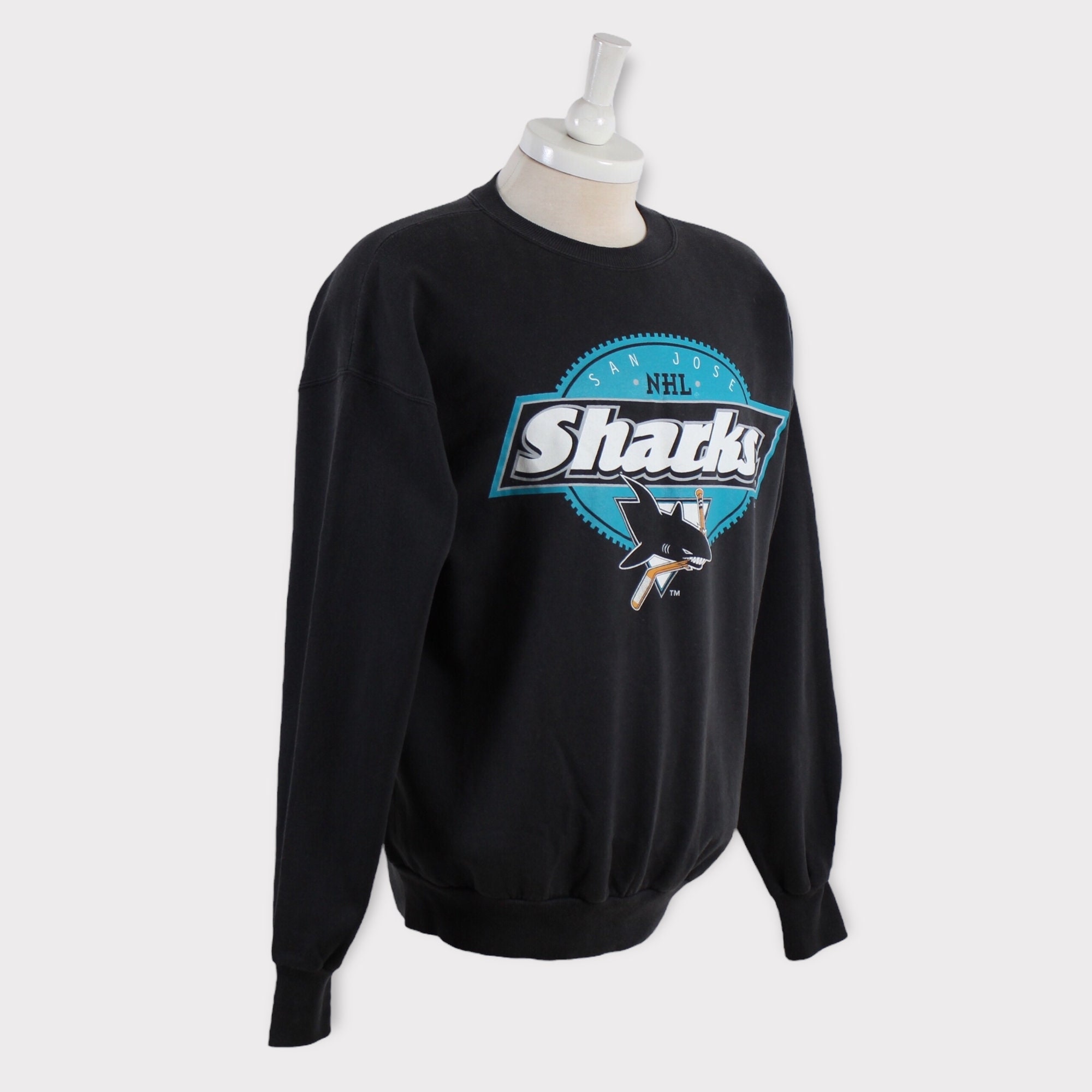 San Jose Sharks 90's Retro NHL Crewneck Sweatshirt Sport Grey / M