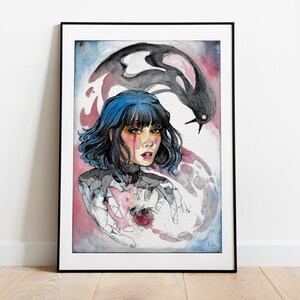 Gris - Handgemalte Aquarell Illustration | Limited Fine Art Print | Fantasy Frau Abstrakt Fan Art Videospiel Verträumt Pastel Blau Rot Game